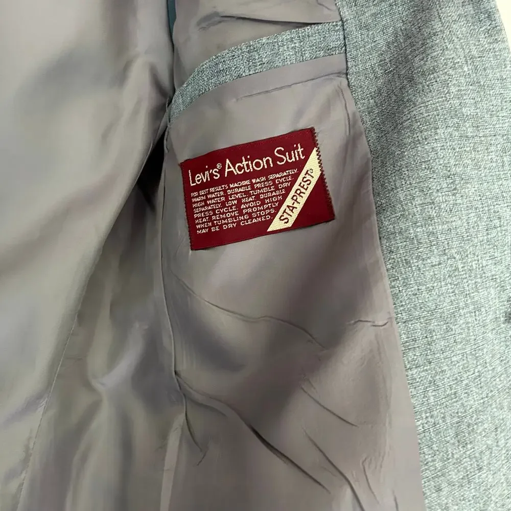 Vintage Levi’s Action Suit Sport Coat Blazer Gray Mens 42L Tailored Jacket USA